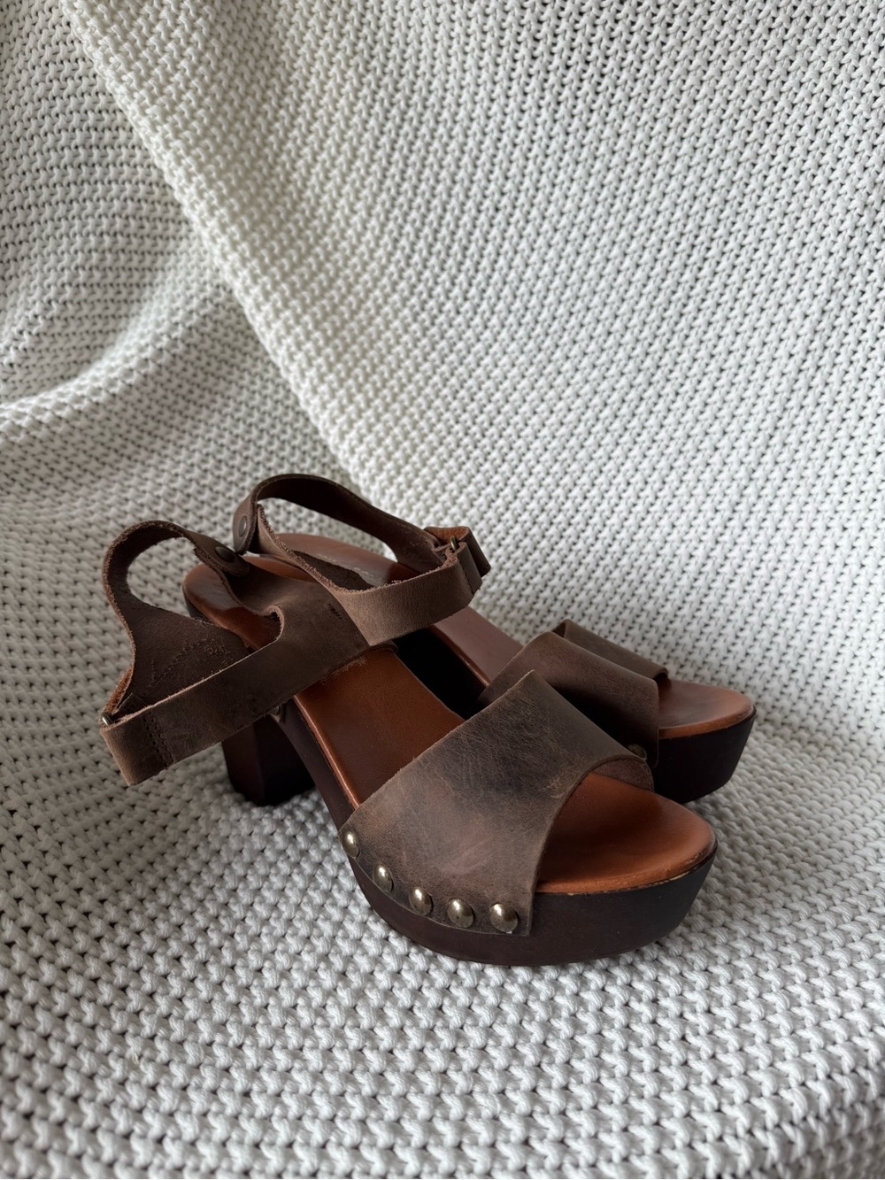 Mila Paoli Dark Brown Leather Platform Sandals with Studs
